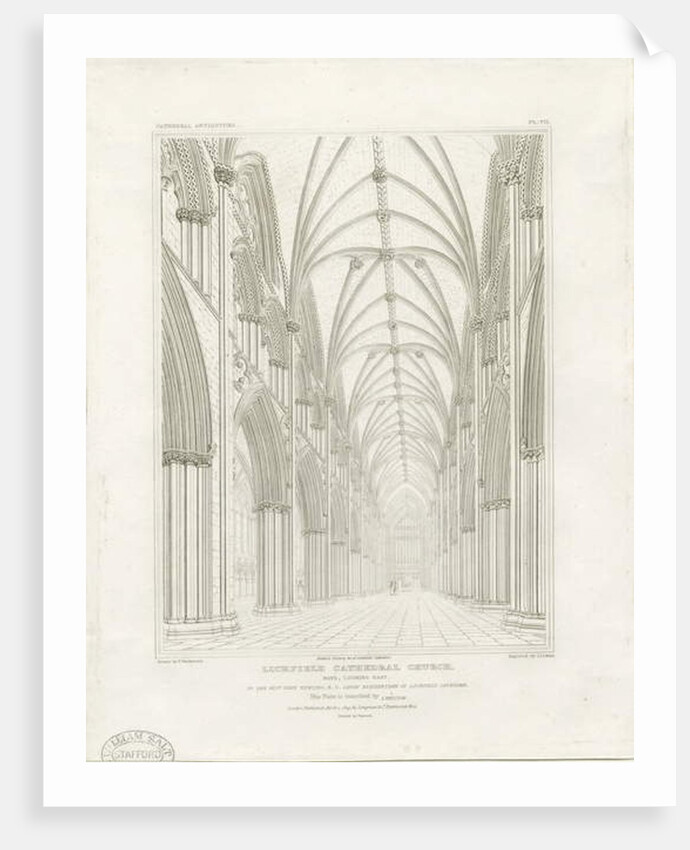 Interior of Lichfield Cathedral - Nave: engraving by John Britton