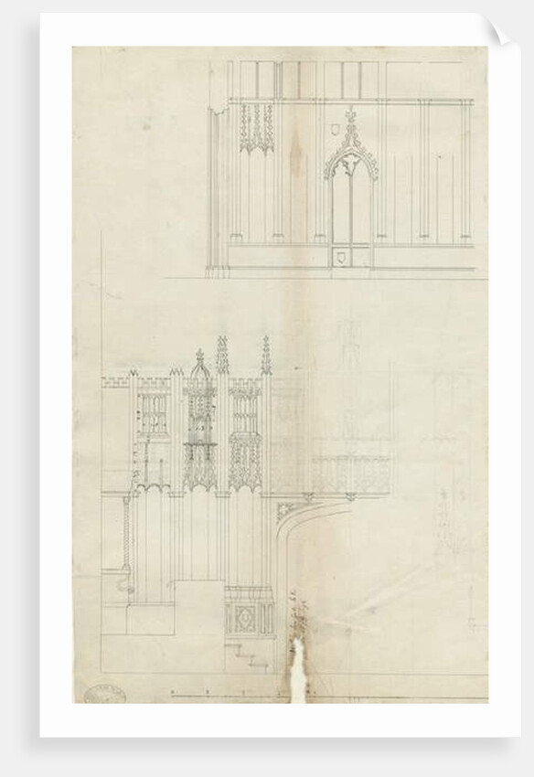 Interior of Lichfield Cathedral - West End of Choir: pen drawing by School English