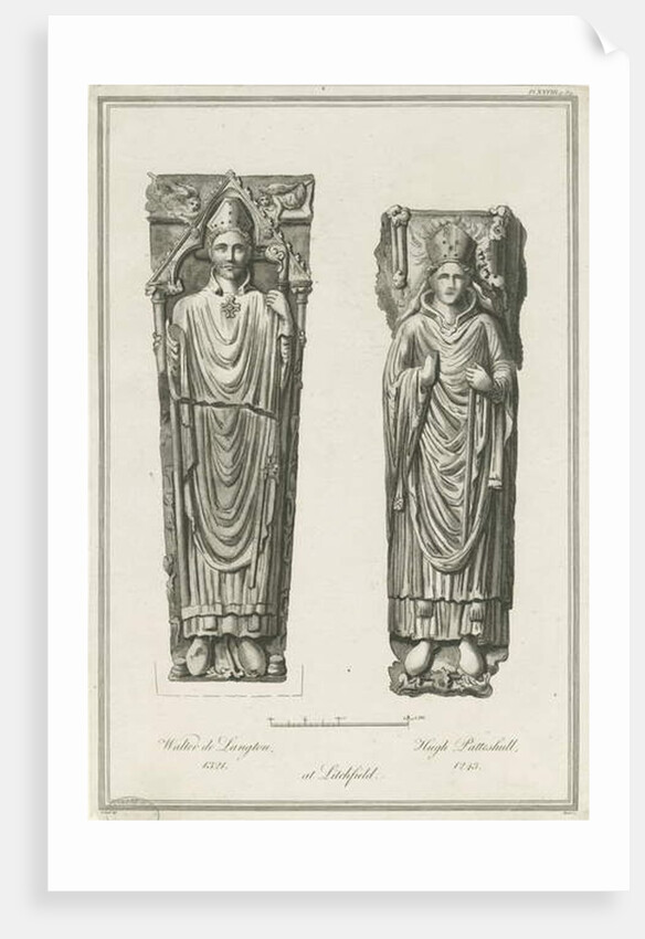 Lichfield Cathedral - Effigies of Walter de Langton and Hugh de Patteshull: engraving by Richard Woollett Basire