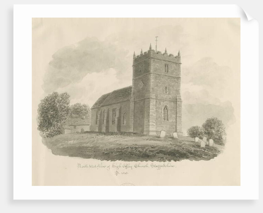 High Offley Church: sepia drawing, 1843 by John Buckler