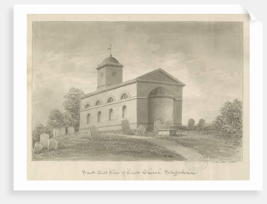 Hints Church: sepia drawing, 1838 by John Buckler