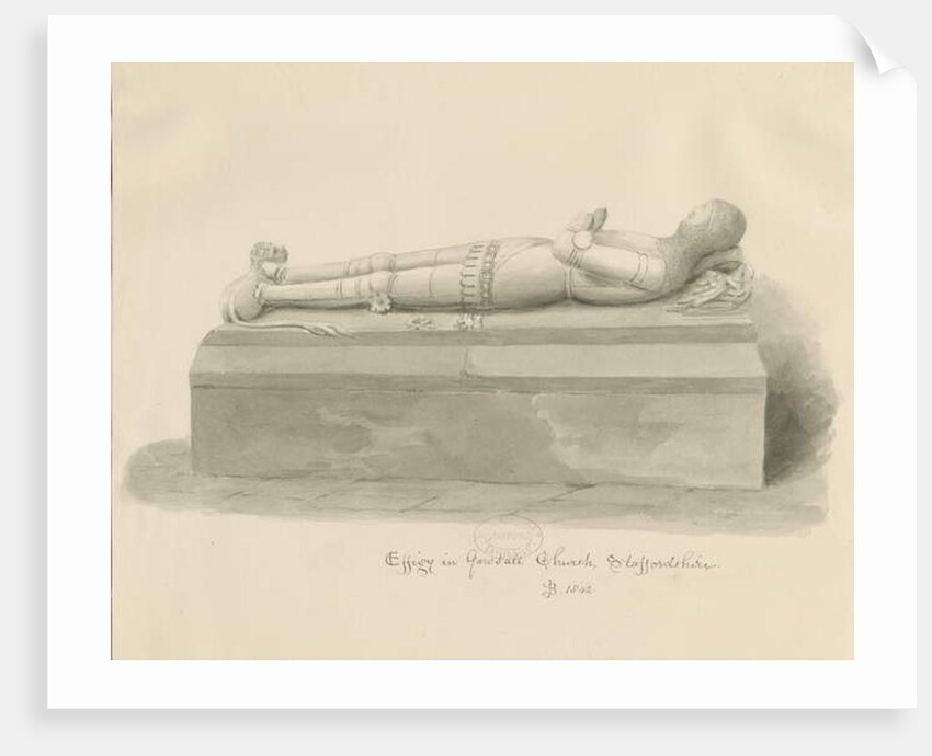 Gnosall Church - Effigy: wash drawing, 1842 by John Buckler