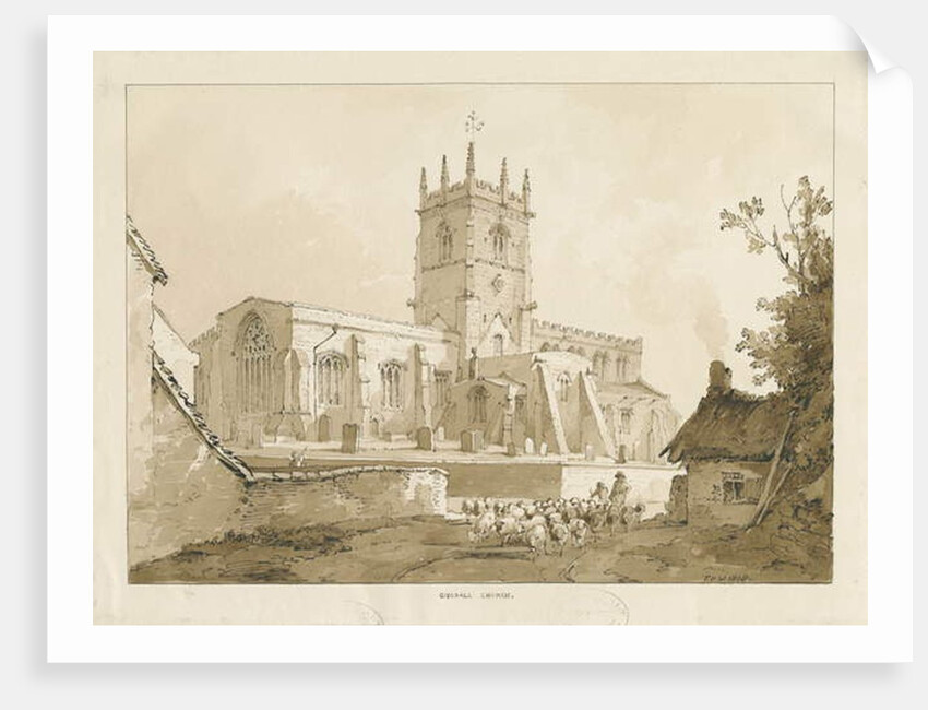 Gnosall Church: wash drawing, 1838 by Thomas Peploe Wood