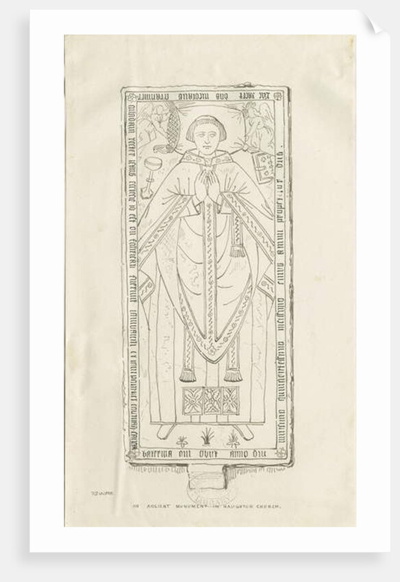 Haughton Church - Monument to Nicholas Graviner: pen drawing, 1838 by Thomas Peploe Wood