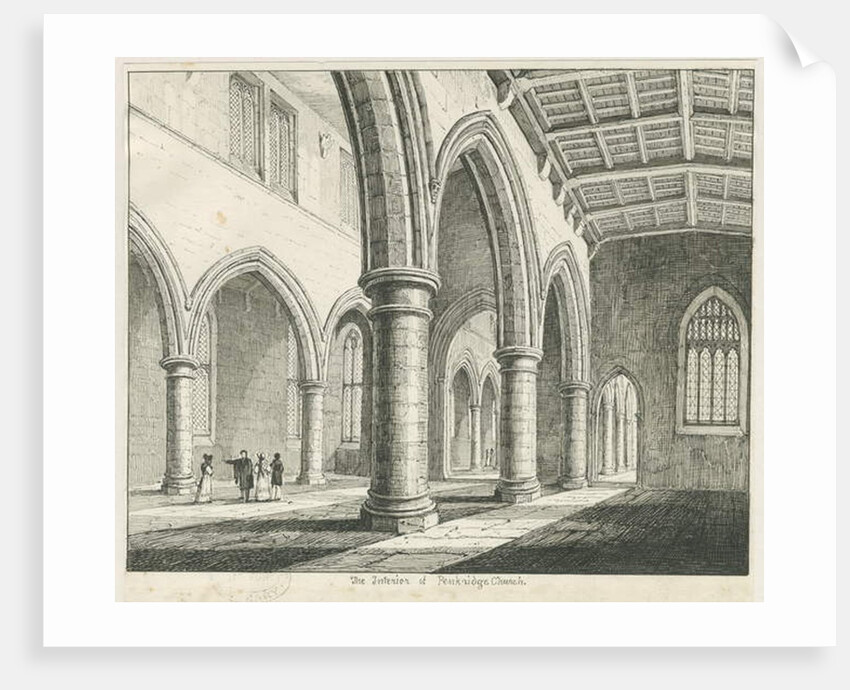 Interior of Penkridge Church: pen and ink drawing by Thomas Peploe Wood