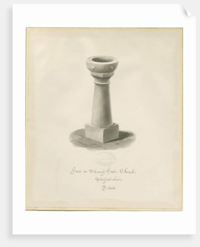 Font in Sheriffhales Church by John Buckler