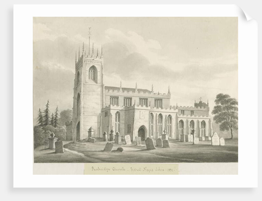 Penkridge Church: sepia wash drawing, 1831 by Robert Noyes