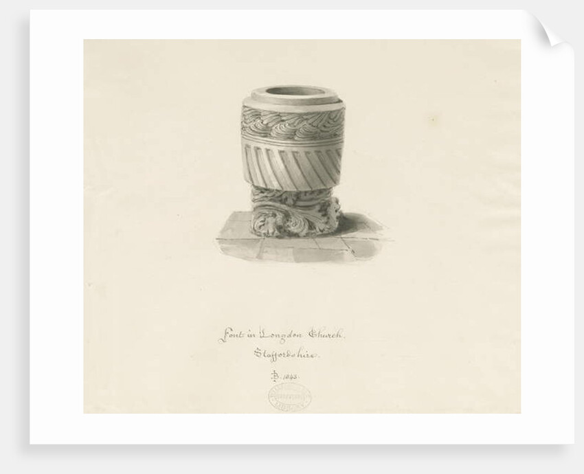 Font in Longdon Church by John Buckler