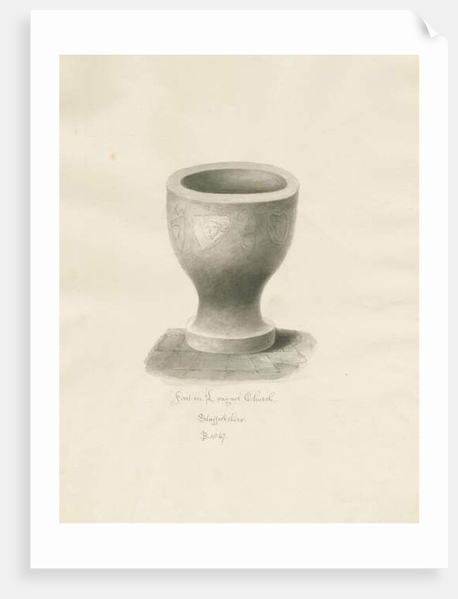 Font in Longnor Church by John Buckler