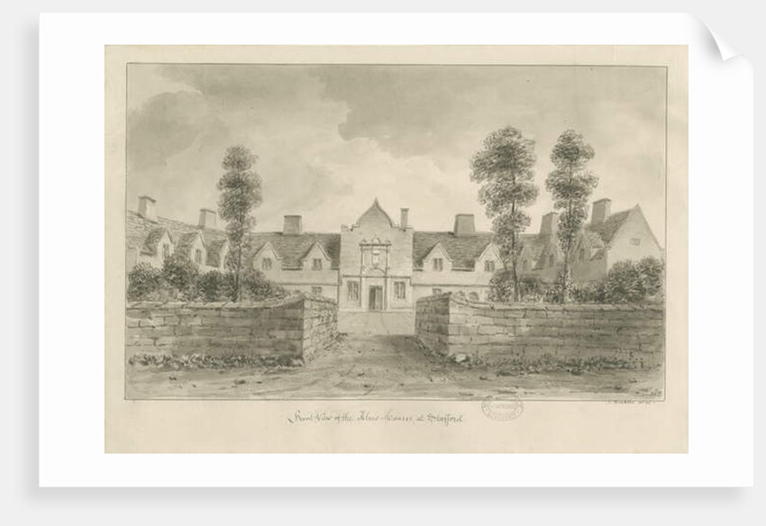 Stafford - Alms Houses: sepia drawing, 1841 by John Buckler