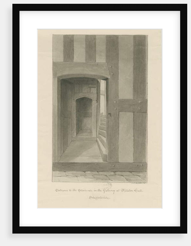 Pillaton Hall - Interior of Gatehouse: sepia drawing, 1841 by John Chessell Buckler