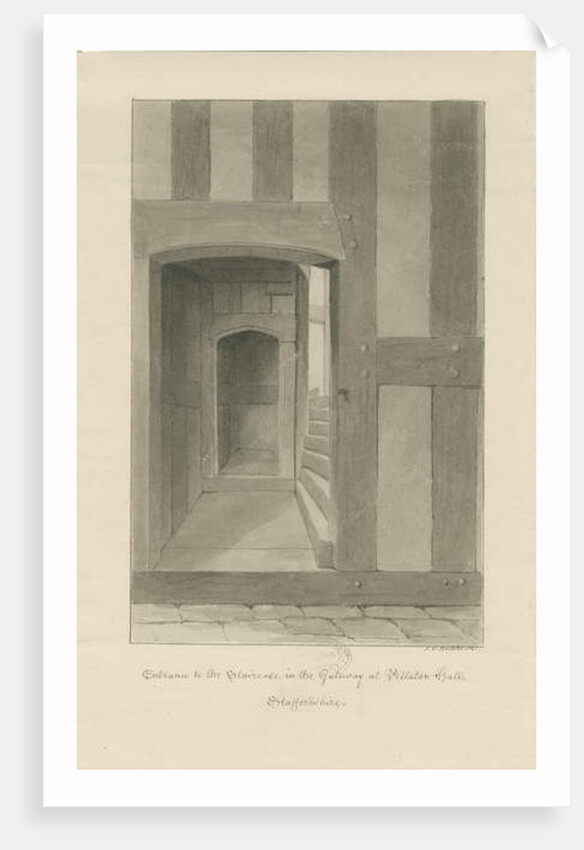 Pillaton Hall - Interior of Gatehouse: sepia drawing, 1841 by John Chessell Buckler