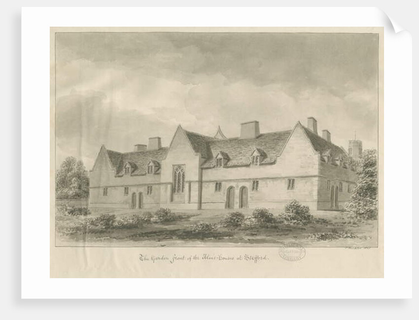 Stafford - Alms Houses: sepia drawing, 1841 by John Buckler