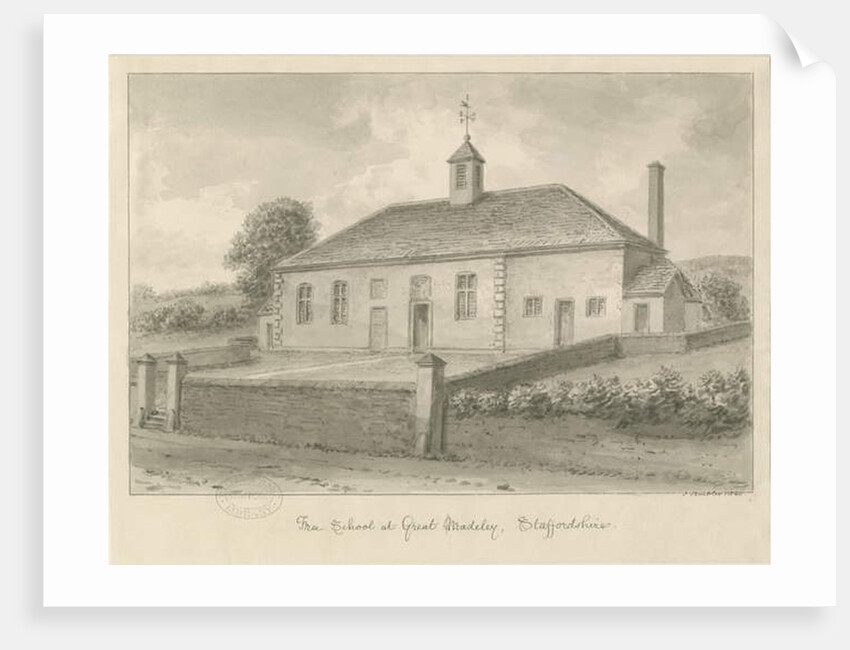 Madeley - Free School: sepia drawing, 1840 by John Buckler