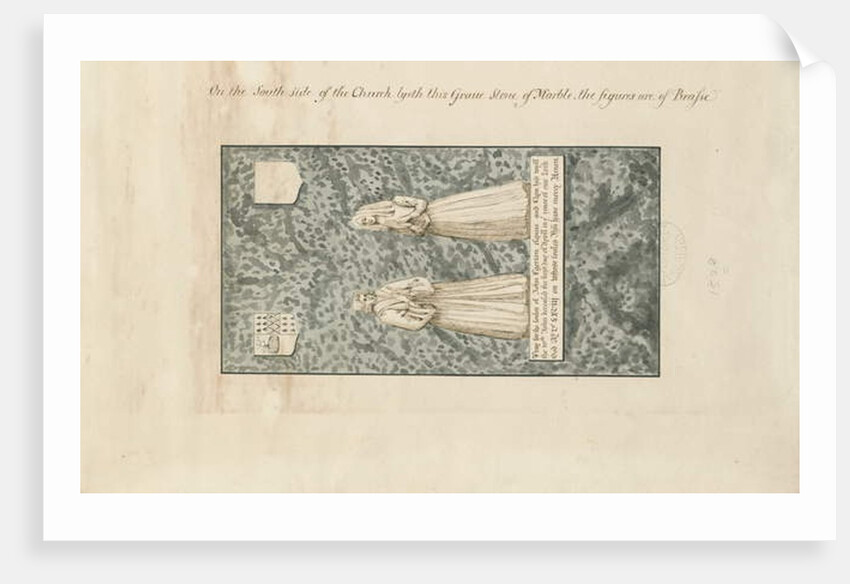 Madeley Church - Gravestone of John Egerton: pen and ink wash drawing, nd [19th cent] by John Robert Fernyhough