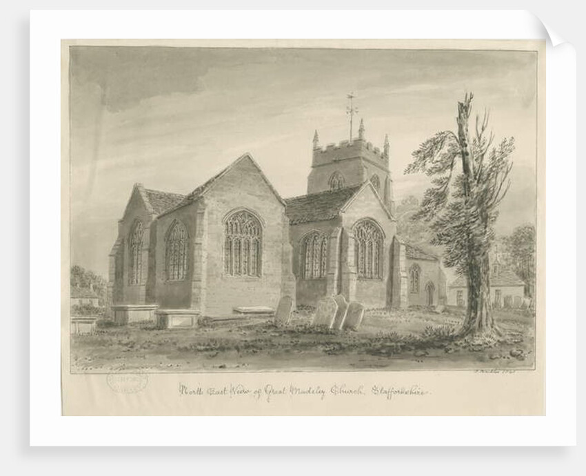 Madeley Church: sepia wash drawing, 1840 by John Buckler