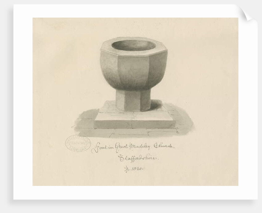 Font in Madeley Church by John Buckler