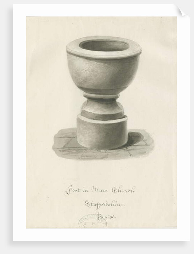 Font in Maer Church, 1843 by John Buckler