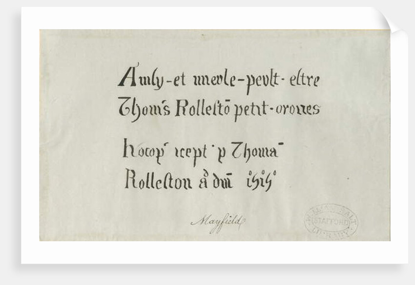 Mayfield Church - Inscription to Thomas Rolleston by School English