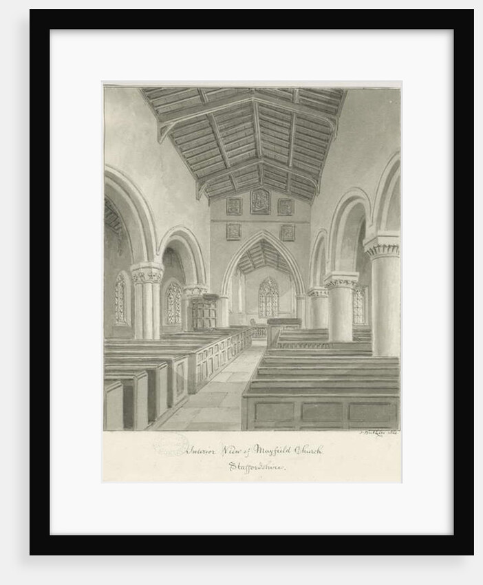 Interior of Mayfield Church: sepia wash drawing, 1844 by John Buckler