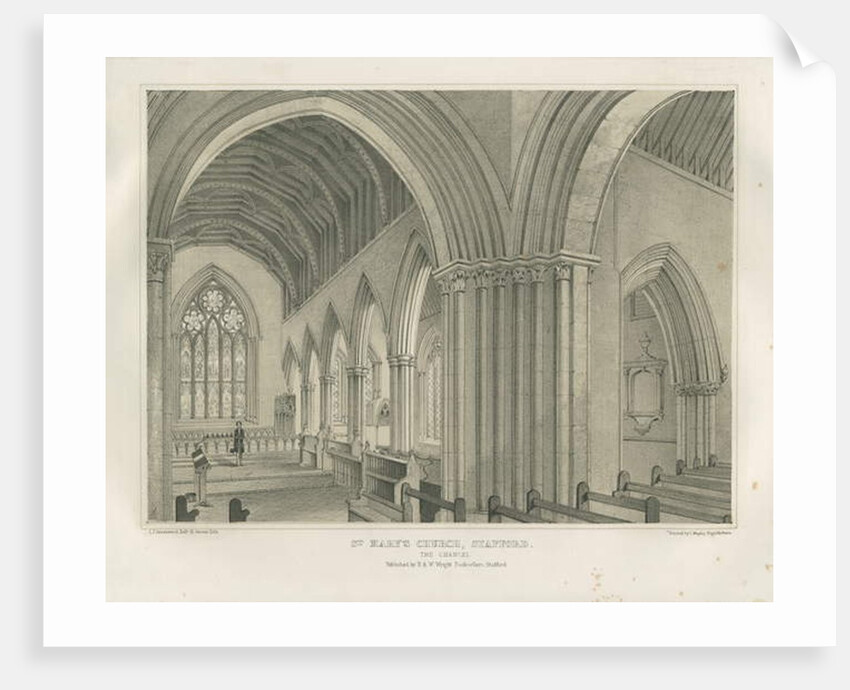 Stafford - Interior of St. Mary's Church: tinted lithograph, nd [c 1845] by School English