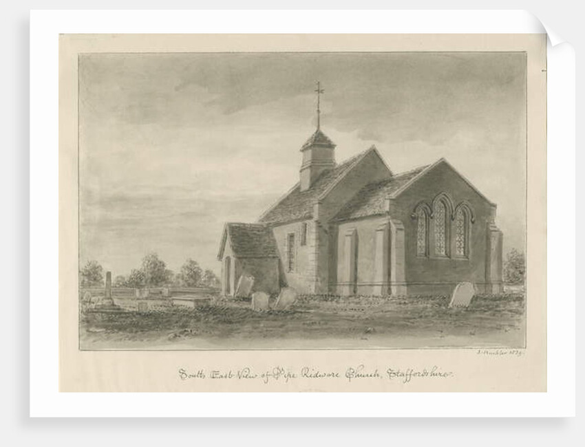 Pipe Ridware Church: sepia drawing, 1839 by John Buckler