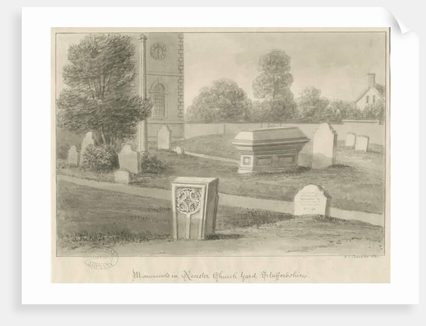 Rocester Church - Monuments and Church-yard: sepia drawing, 1841 by John Chessell Buckler