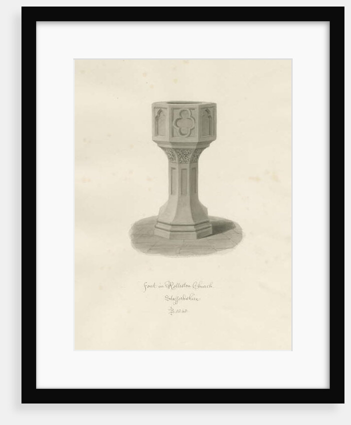 Font in Rolleston Church: sepia drawing, 1848 by John Buckler