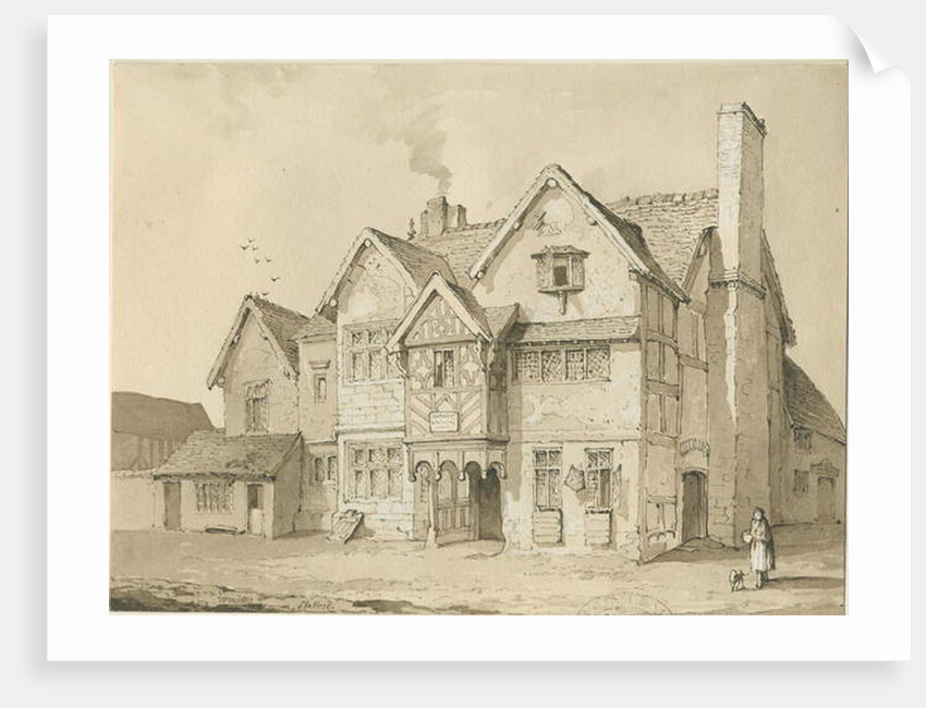 Stafford - [Old Houses in Crabbery Lane]: sepia and pen drawing, 1837 by Thomas Peploe Wood