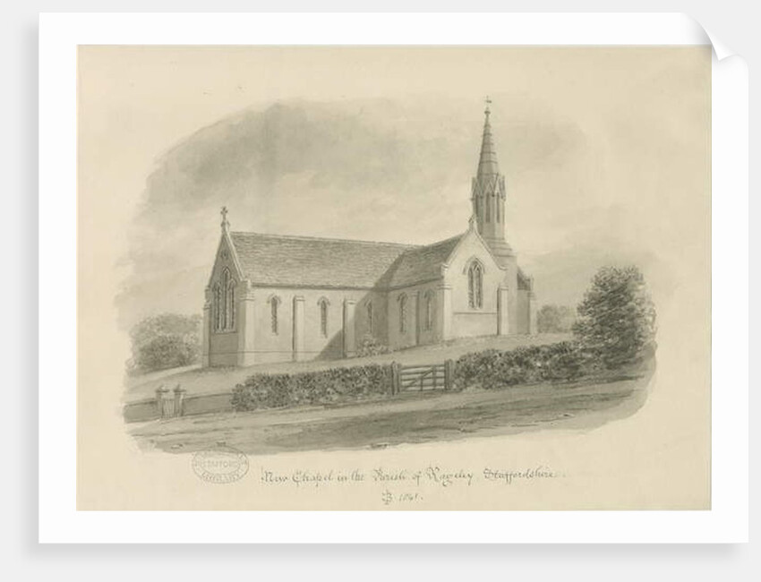 Rugeley - Brereton Chapel: [St. Michaels Church, Brereton] sepia wash drawing, 1841 by John Buckler