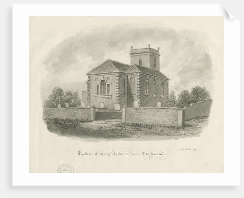 Norton-in-the-Moors Church: sepia wash drawing, 1844 by John Buckler