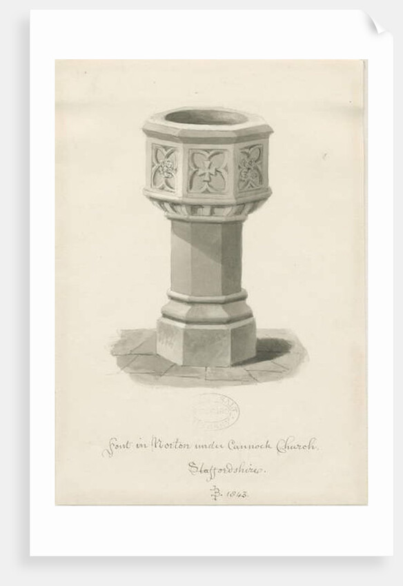 Font in Norton Canes Church by John Buckler