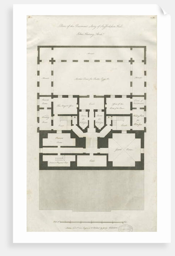 Stafford - Plan of Basement Story of Shire Hall: engraving, nd [1794-1798] by John Harvey