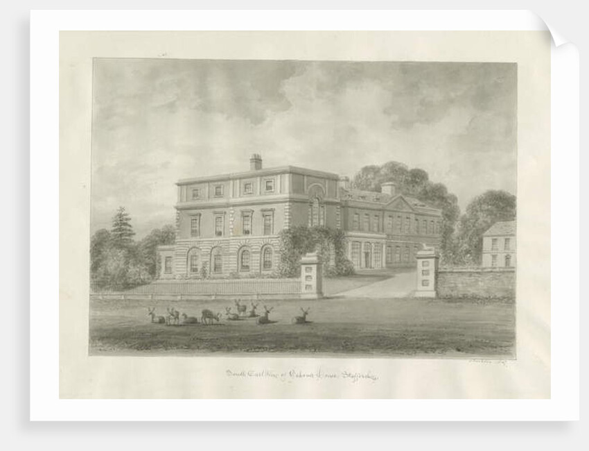 Okeover Hall: sepia wash drawing, 1847 by John Buckler