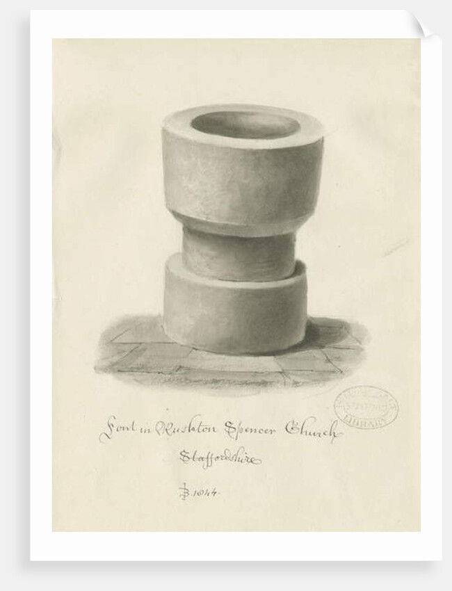 Font in Rushton Spencer Church, 1844 by John Buckler