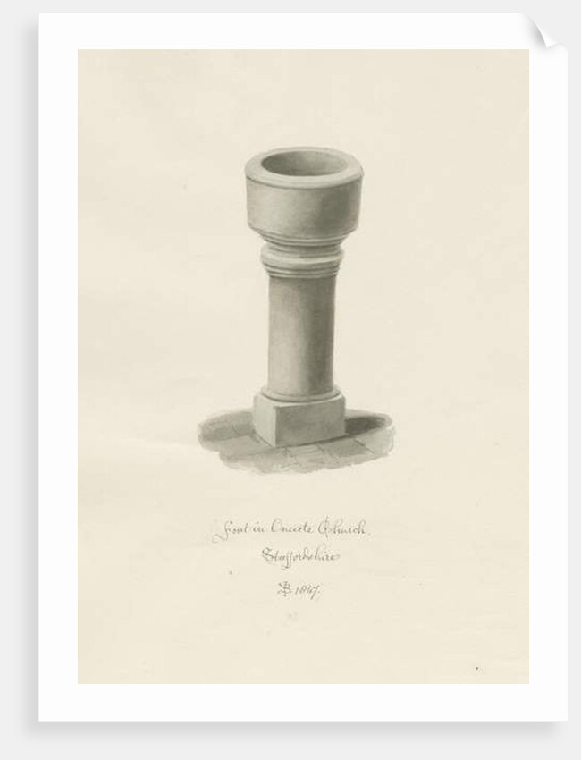 Font in Onecote Church by John Buckler