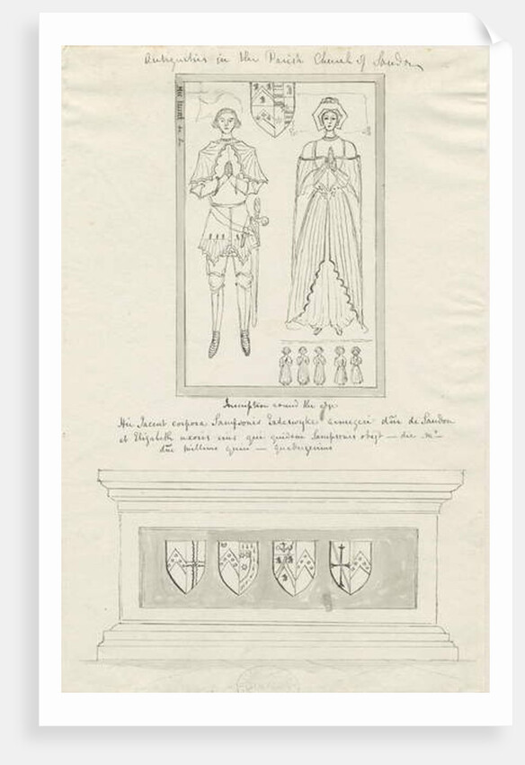 Sandon Church - Tomb of Sampson Erdeswicke and Elizabeth [Grey]: pen and ink drawing by School English