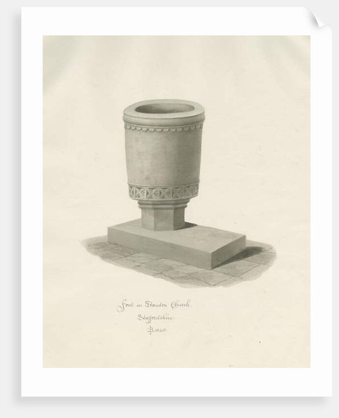Font in Standon Church by John Buckler