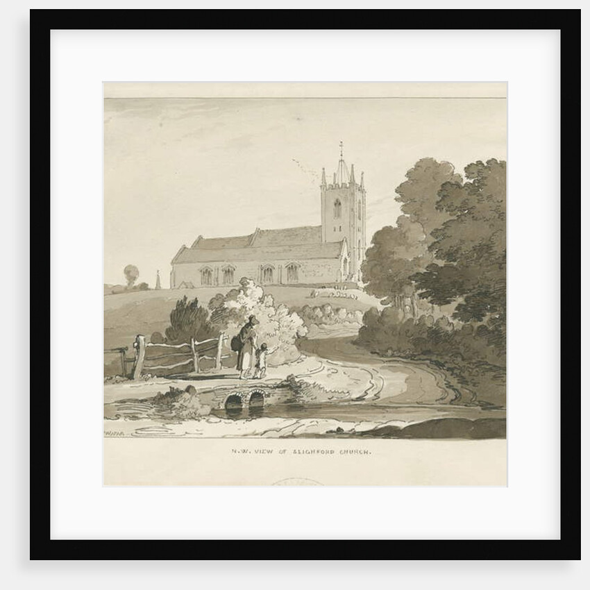 Seighford Church: sepia wash drawing, 1838 by Thomas Peploe Wood