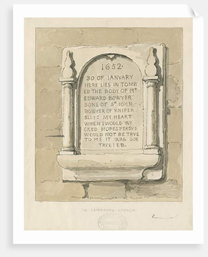 Seighford Church - Stone tablet to Edward Bowyer by Thomas Peploe Wood