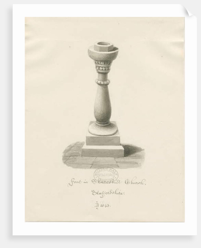 Font in Shareshill Church by John Buckler