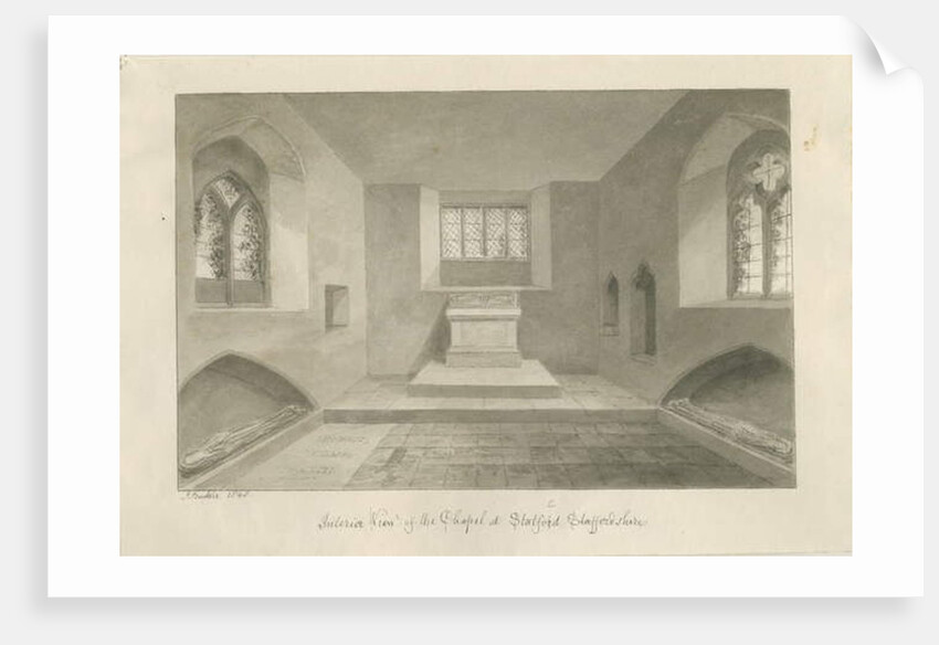 Interior of Statfold Chapel: sepia drawing, 1848 by John Buckler