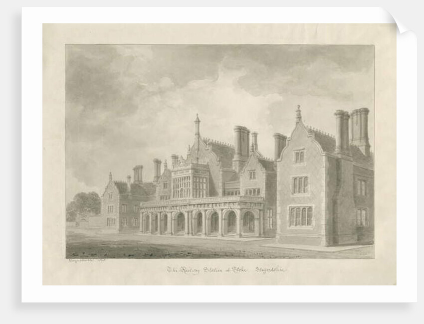 Stoke-upon-Trent - Railway Station: sepia drawing, 1848 by George Buckler