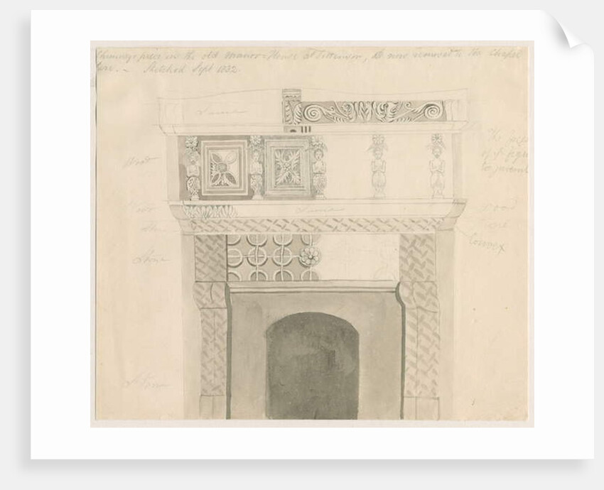 Tittensor - Chimney Piece in Manor House: pencil and wash drawing, Sep 1832 by School English