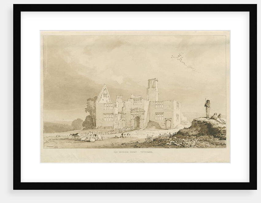 Tittensor - Old Manor House: sepia wash drawing, 1837 by Thomas Peploe Wood