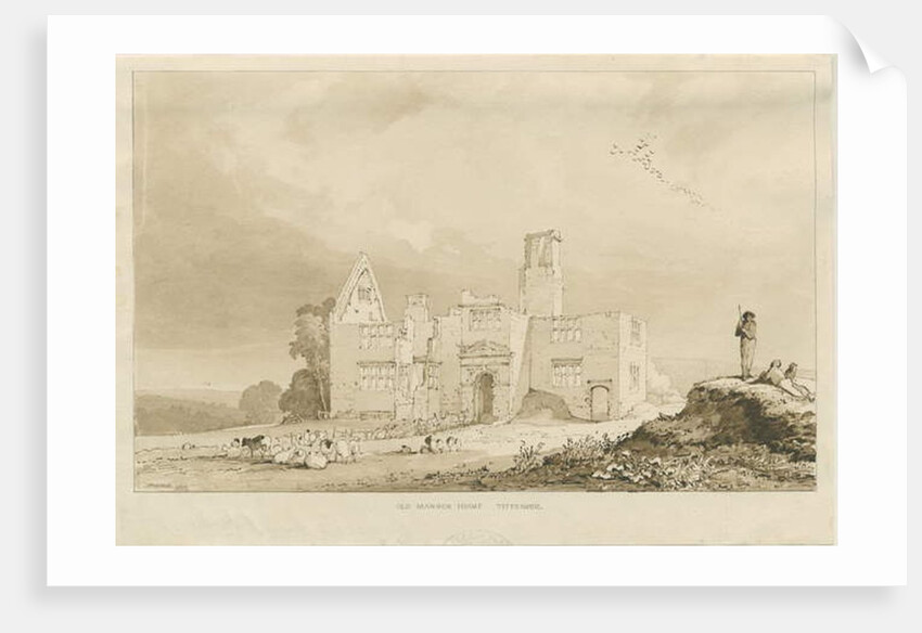 Tittensor - Old Manor House: sepia wash drawing, 1837 by Thomas Peploe Wood