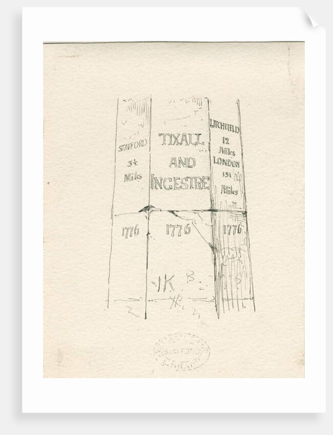 Tixall - Stone Pillar showing Mileage by Thomas Peploe Wood