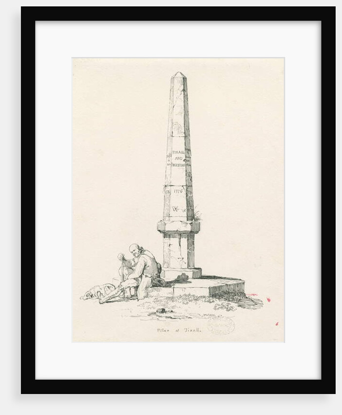 Tixall - Pillar showing mile distances: pen and ink drawing, 1836 by Thomas Peploe Wood