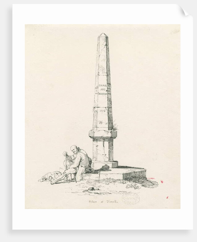 Tixall - Pillar showing mile distances: pen and ink drawing, 1836 by Thomas Peploe Wood