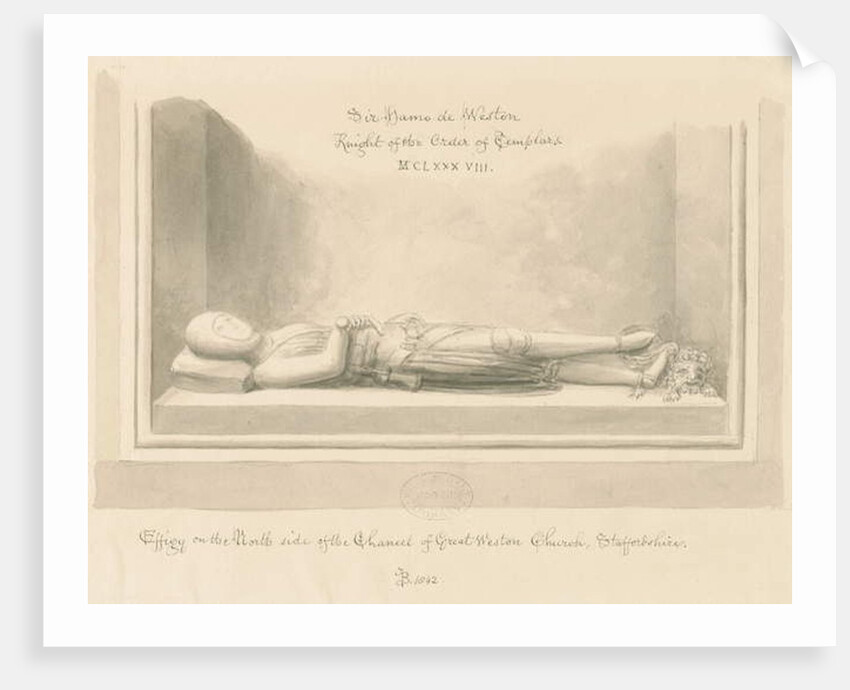 Weston-under-Lizard Church - Effigy of Sir Hamo de Weston by John Buckler